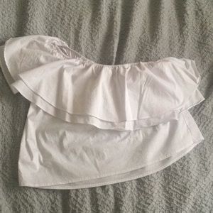 One shoulder white ruffled top